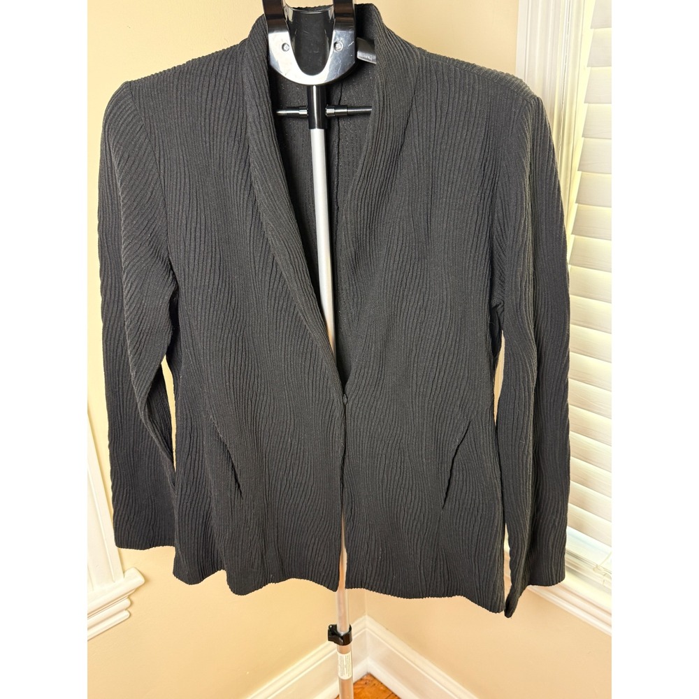Eileen Fisher Womens Black Ripple Knit Blazer Open Front Jacket Size M USA Made